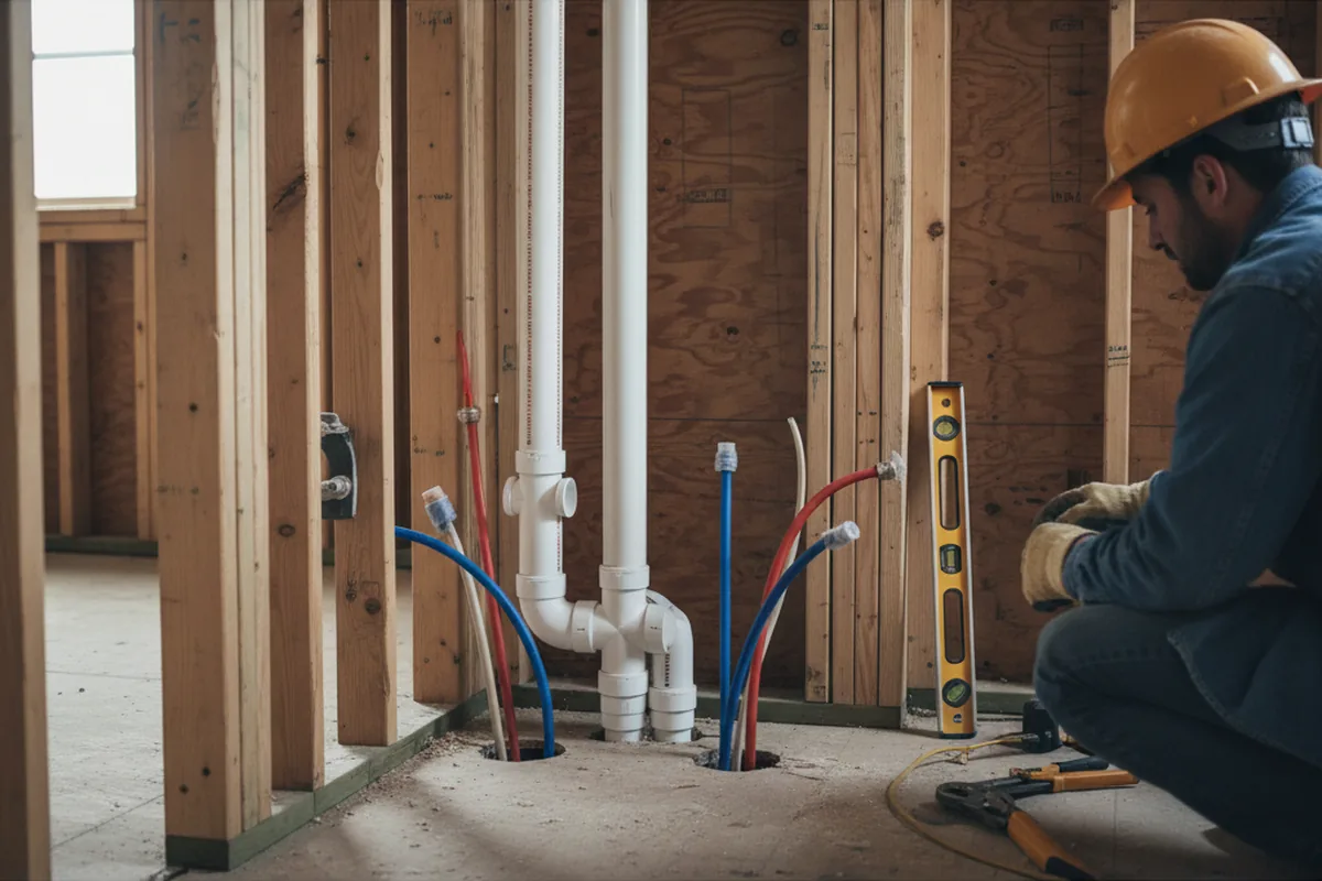 Drain and supply rough-in during Leak Detection in San Marcos